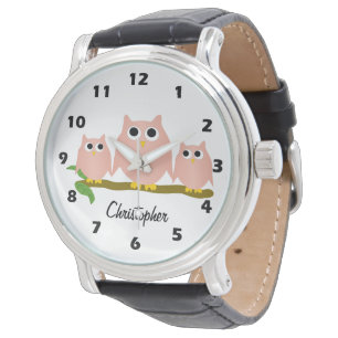 Pink Owl Design personalisiert Armbanduhr