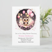 Pink Owl Enchanted Wildblume Girl Baby Dusche Einladung (Stehend Vorderseite)