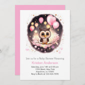 Pink Owl Enchanted Wildblume Girl Baby Dusche Einladung (Vorne/Hinten)
