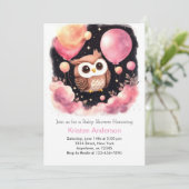 Pink Owl Forest Adventure Girl Baby Dusche Einladung (Stehend Vorderseite)