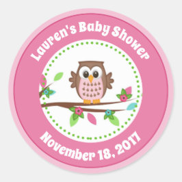 Pink Owl Girl Babydusche Pflegeaufkleber Runder Aufkleber