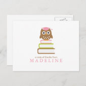 Pink Owl Kindergarten Abschluss Vielen Dank Postkarte (Vorne/Hinten)