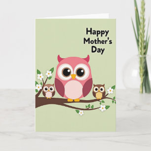 Pink Owl Muttertags-Kunstkarte Karte