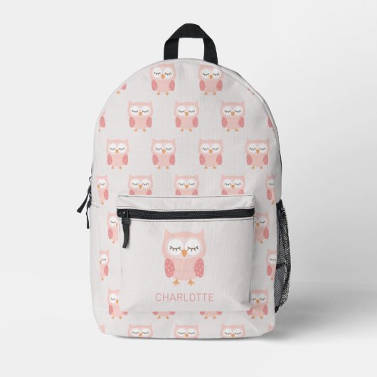 "Pink Owl", niedliche und skurrile Mädchen Bedruckter Rucksack (Vorderseite)