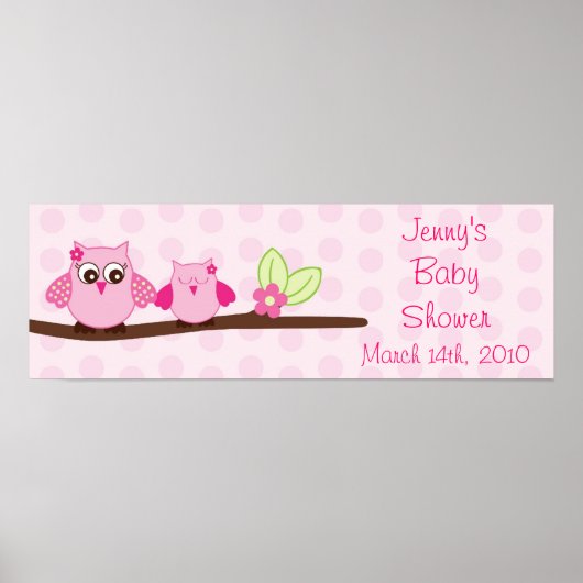 Pink Owl Personalisiert Baby Duschbanner Poster (Vorne)