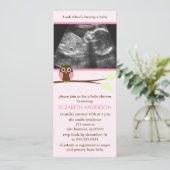 Pink Owl Sonogram Babydusche Einladung (Stehend Vorderseite)