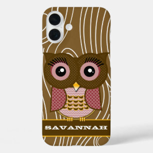 Pink Owl Wood Gr Zig Zag Muster Wählen Sie Ihre Fa iPhone 16 Plus Hülle