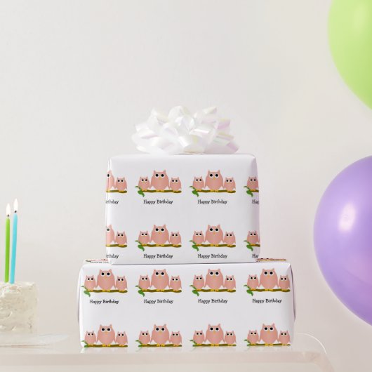 Pink Owls Design Geburtstagsgeschenk Geschenkpapier (Partygeschenke)