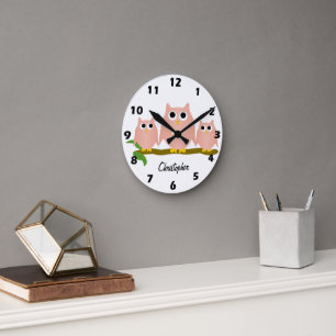 Pink Owls Design Personalisiert Runde Wanduhr