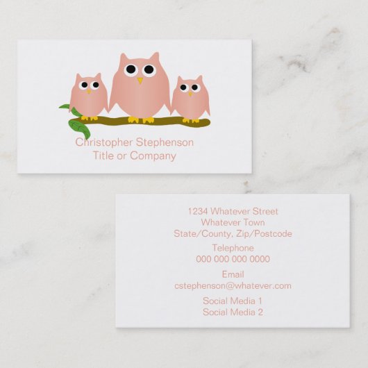Pink Owls Design Visitenkarte (Vorne/Hinten)