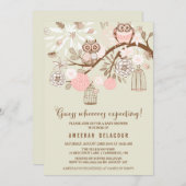 Pink Owls und Birdcages Kinderdusche Einladung (Vorne/Hinten)