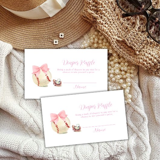 Pink Pacifier Baseball Diaper Raffle Baby Shower Begleitkarte