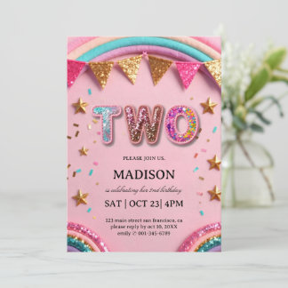 Pink Pailletten Regenbogen 2. Geburtstag Magische Einladung