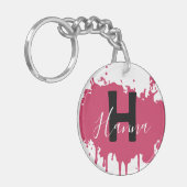 Pink Paint Splash Monogram Acrylic Bag Charm Schlüsselanhänger (Vorderseite links)