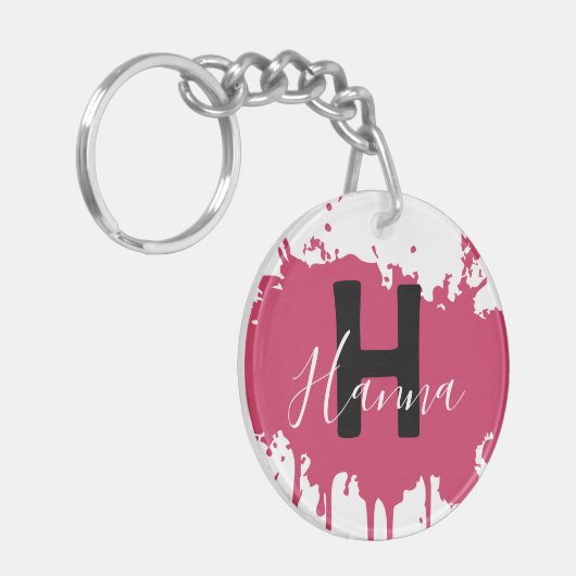 Pink Paint Splash Monogram Acrylic Bag Charm Schlüsselanhänger (Vorderseite links)