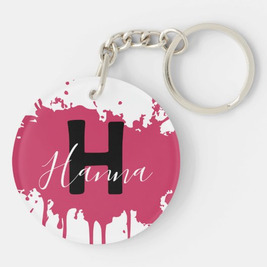 Pink Paint Splash Monogram Acrylic Bag Charm Schlüsselanhänger (Rückseite)