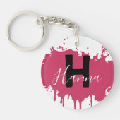 Pink Paint Splash Monogram Acrylic Bag Charm Schlüsselanhänger (Vorderseite)