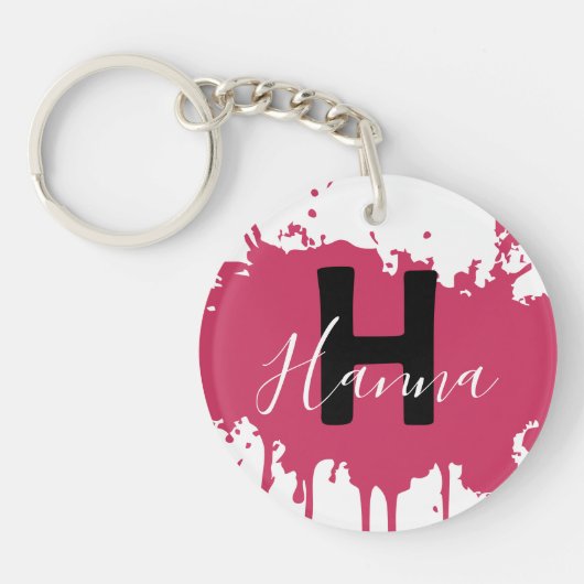 Pink Paint Splash Monogram Acrylic Bag Charm Schlüsselanhänger (Vorderseite)