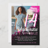 Pink Paint Spritzer Foto 14. Geburtstag Einladung (Vorderseite)