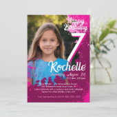 Pink Paint Spritzer Foto 7. Geburtstag Einladung (Stehend Vorderseite)
