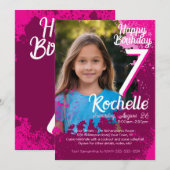 Pink Paint Spritzer Foto 7. Geburtstag Einladung (Vorne/Hinten)
