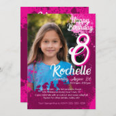 Pink Paint Spritzer Foto 8. Geburtstag Einladung (Vorne/Hinten)
