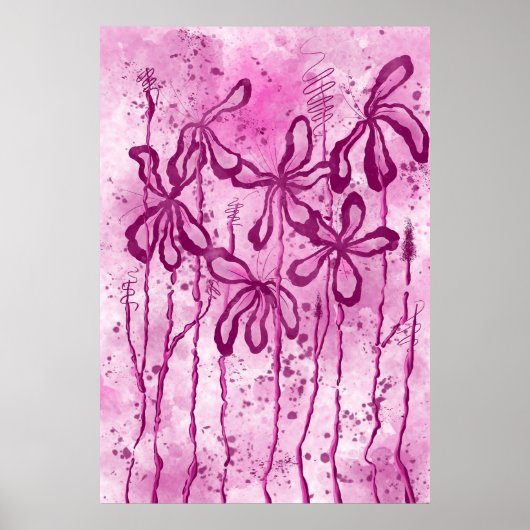 Pink Paint Spritzer & Lilies Poster (Vorne)