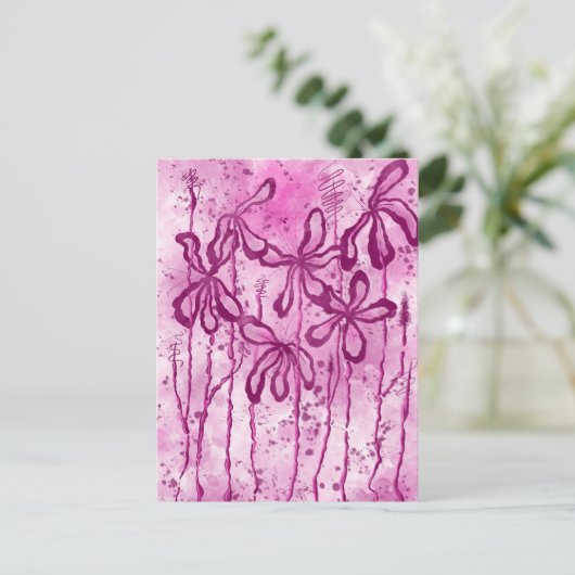 Pink Paint Spritzer & Lilies Postkarte (Stehend Vorderseite)