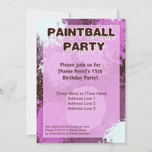 Pink Paintball Party Einladung (Vorderseite)