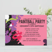 Pink Paintball Spritzer Paintball Geburtstagsparty Einladung (Stehend Vorderseite)