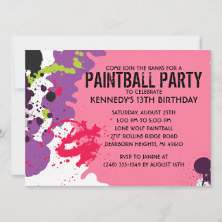 Pink Paintball Spritzer Paintball Geburtstagsparty Einladung