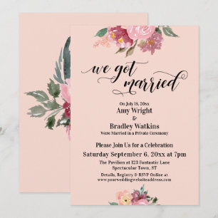 Pink Painted Blume Wir Got Verheiratetes Script, B Einladung