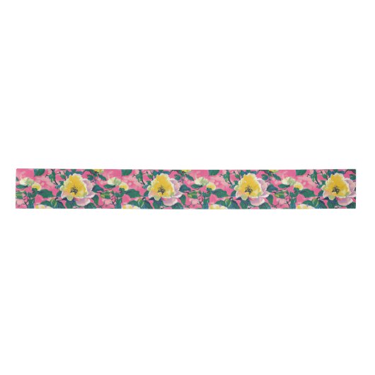 Pink Painted Chinoiserie Floral Satinband (Vorderseite)