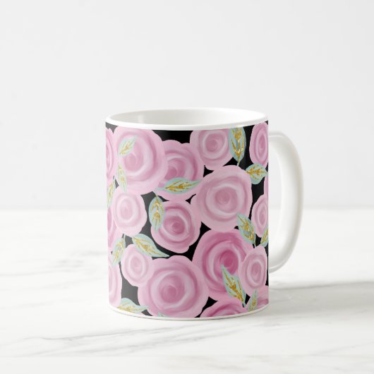 Pink Painted Rose Kaffeetasse (VorderseiteRechts)