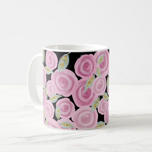 Pink Painted Rose Kaffeetasse (Vorderseite Links)
