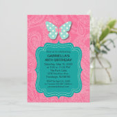 Pink Paisley Butterfly Geburtstagsparty Einladung (Stehend Vorderseite)