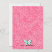Pink Paisley Butterfly Geburtstagsparty Einladung (Rückseite)