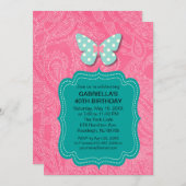 Pink Paisley Butterfly Geburtstagsparty Einladung (Vorne/Hinten)