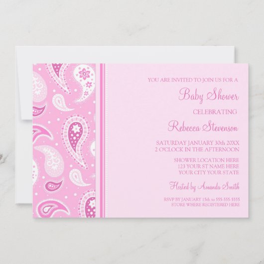 Pink Paisley Custom Baby Shower Einladungen (Rückseite)