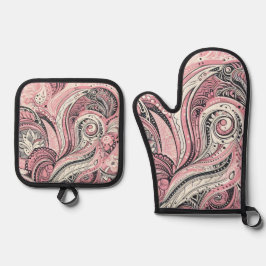Pink Paisley Die Zuhause Studio Ofenhandschuh & Topflappen-Set