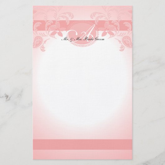 Pink Paisley Floral Monogram Briefpapier (Vorderseite)