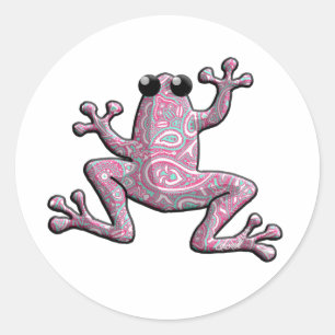 Pink Paisley Frog Runder Aufkleber