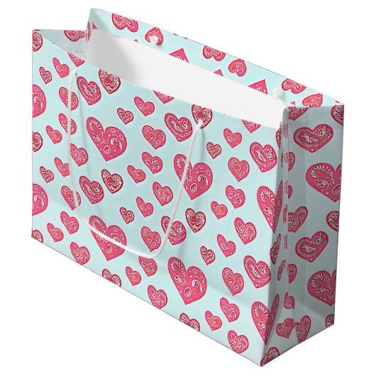 Pink Paisley Herbst Große Geschenktüte (Vorderseite Schrägansicht)