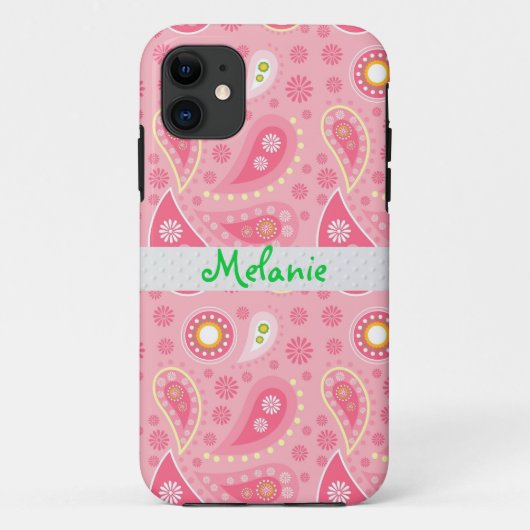 Pink Paisley iPhone Monogram Custom Case-Mate iPhone Hülle (Rückseite)