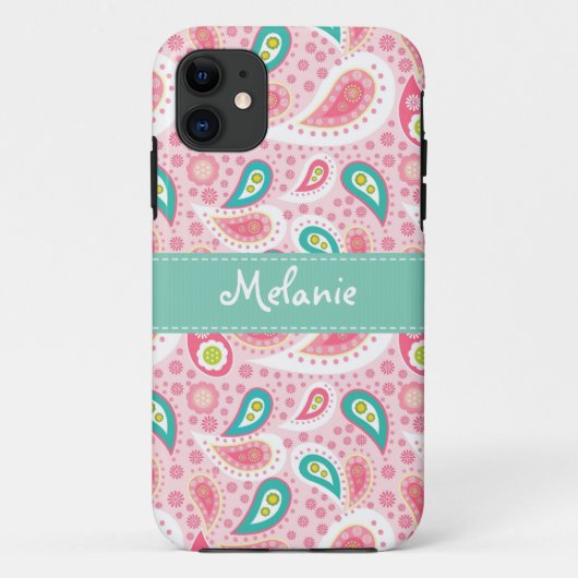Pink Paisley iPhone Monogram Custom Case-Mate iPhone Hülle (Rückseite)