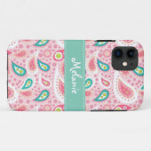 Pink Paisley iPhone Monogram Custom Case-Mate iPhone Hülle (Rückseite (Horizontal))