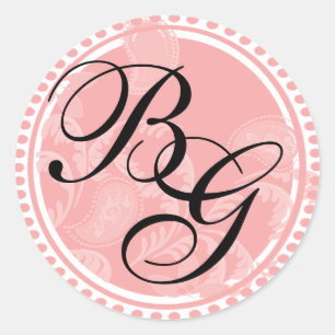 Pink Paisley Monogramm Runder Aufkleber