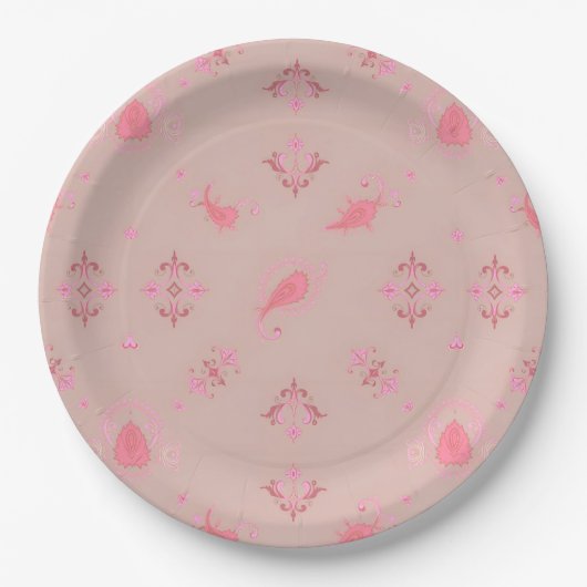 Pink Paisley Pattern Pappteller (Vorderseite)