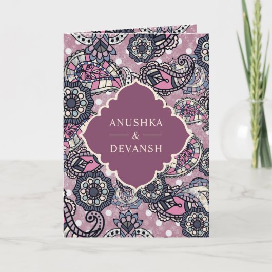 Pink Paisley Pattern QR Code Indian Wedding Einladung (Vorderseite)