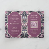 Pink Paisley Pattern QR Code Indian Wedding Einladung (Innenseite)